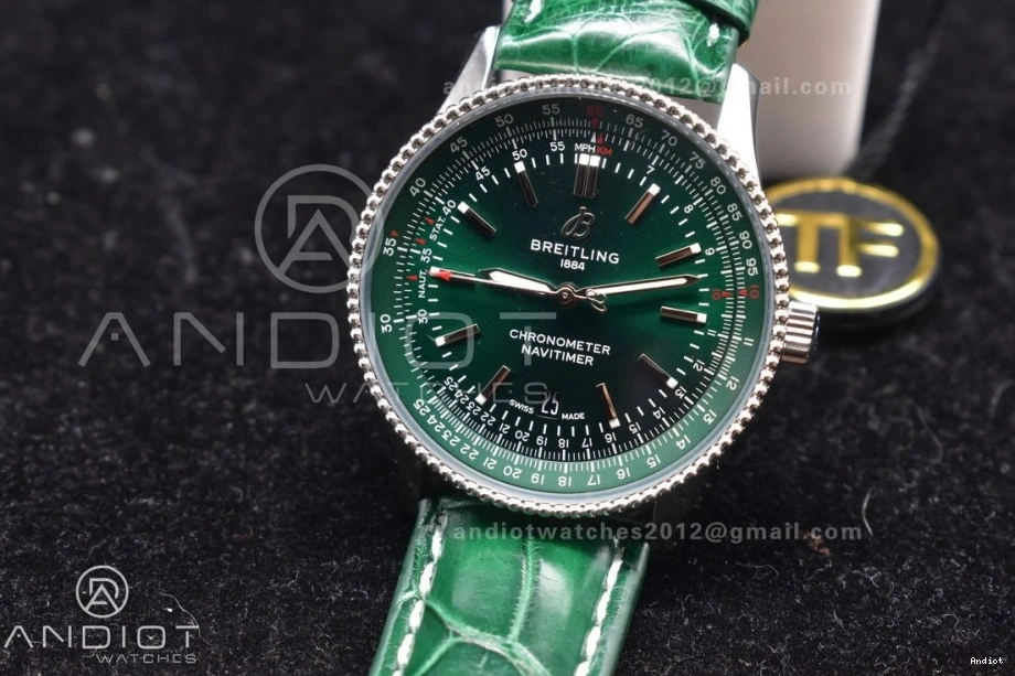 Edition  41mm Navitimer 1:1 Dial Leather Green Best TF A2824 on 0425
